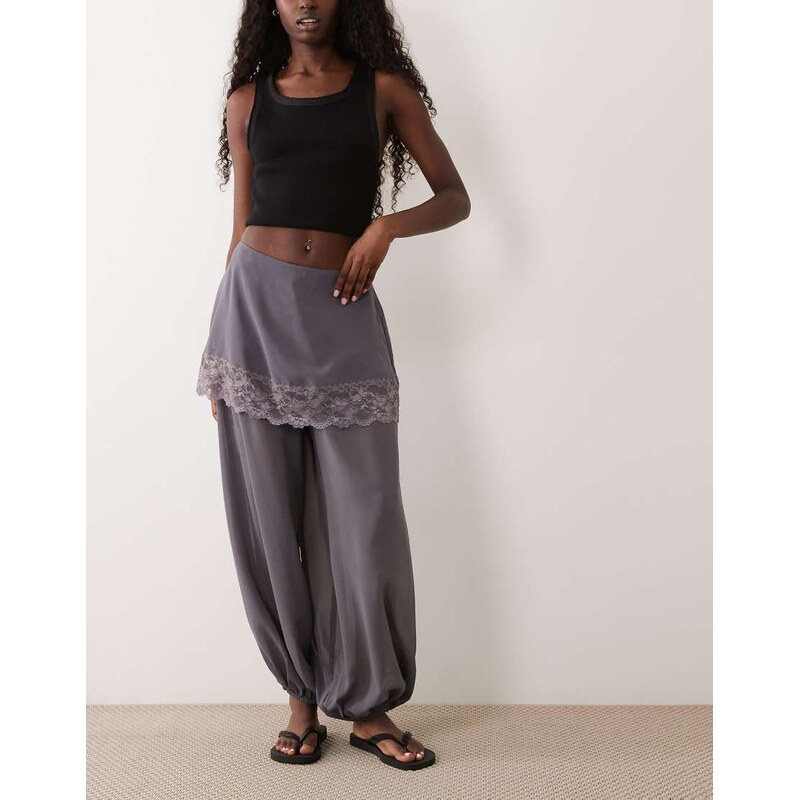 ASOS DESIGN skirt detail trousers with lace in charcoal-Grey