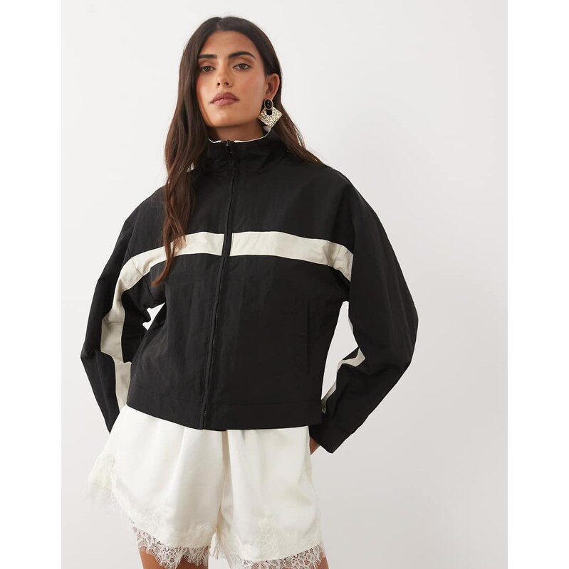 Lioness Essential funnel neck windbreaker jacket in black