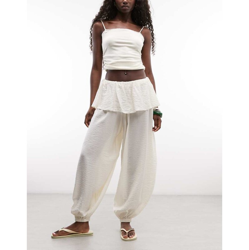 ASOS DESIGN skirt detail balloon trousers in cream-White