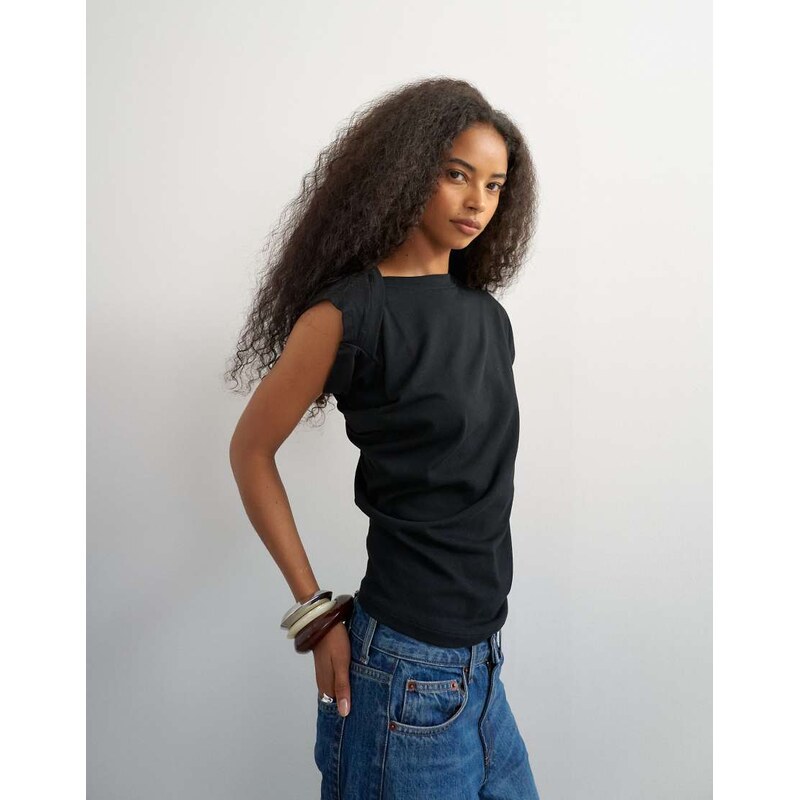 Topshop twist body tank in black
