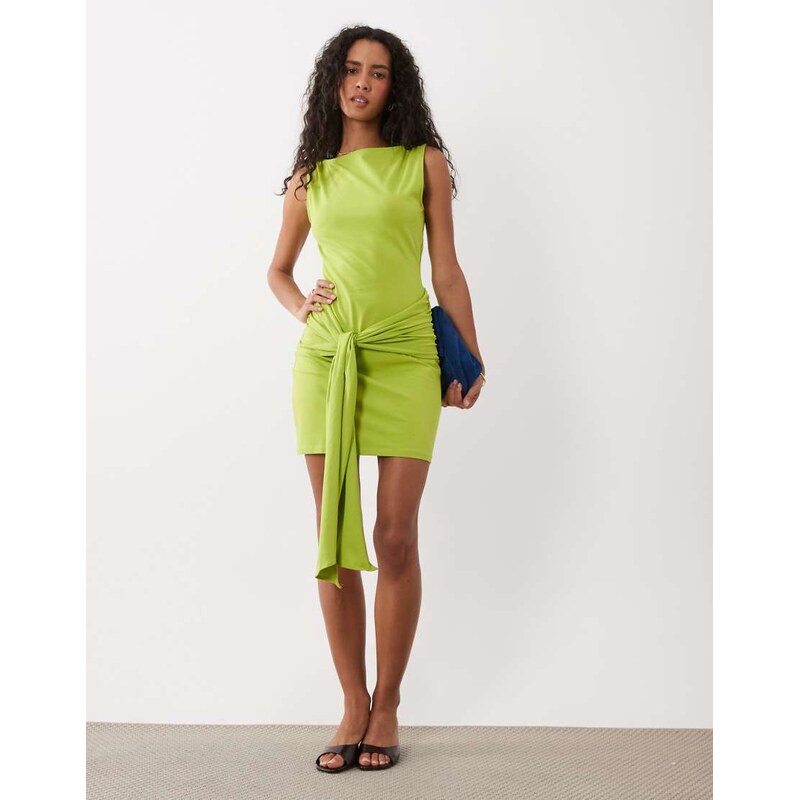 ASOS DESIGN cotton elastane wrap mini dress-Green