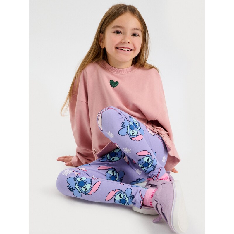 Sinsay - Bavlněné legíny s vzorem Stitch - pastelová růžová