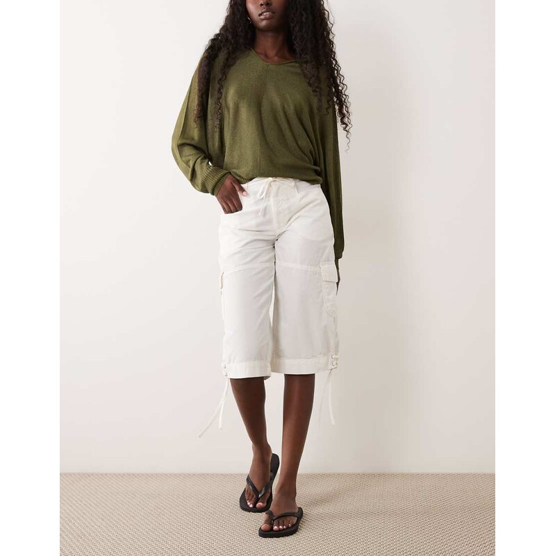 Miss Selfridge cargo capris in cream-White