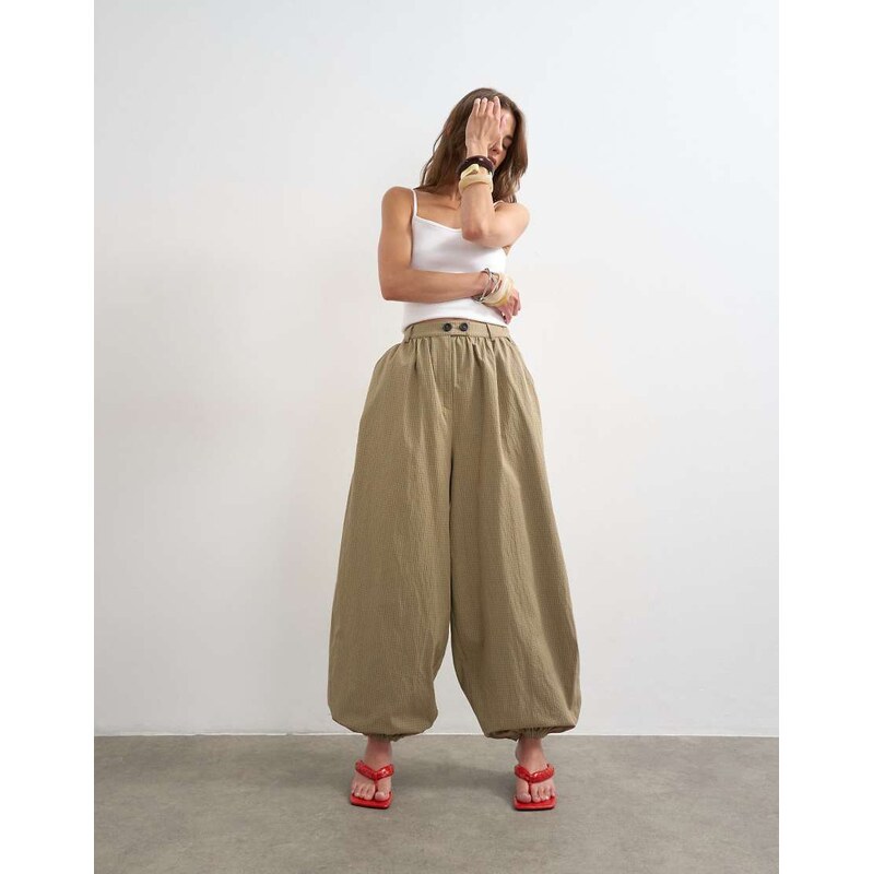 Topshop check extreme balloon trouser in neutral