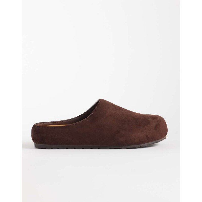 SEQWL Simba faux suede clogs in chocolate brown