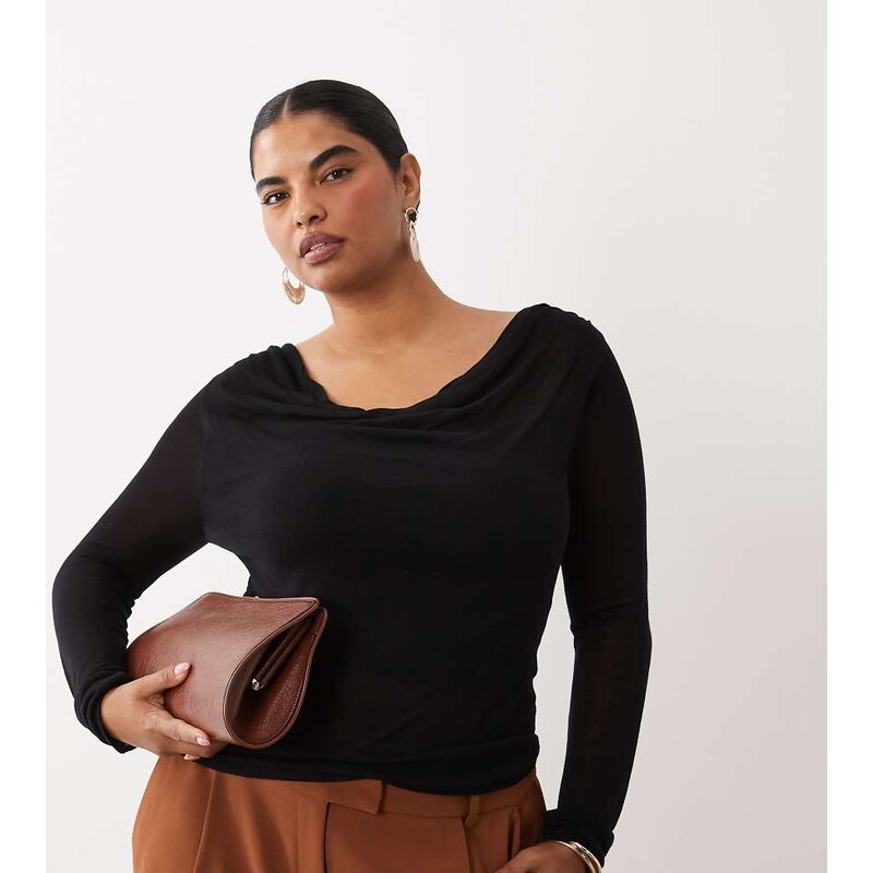 ASOS Curve ASOS DESIGN Curve fine knit cowl neck drape top in