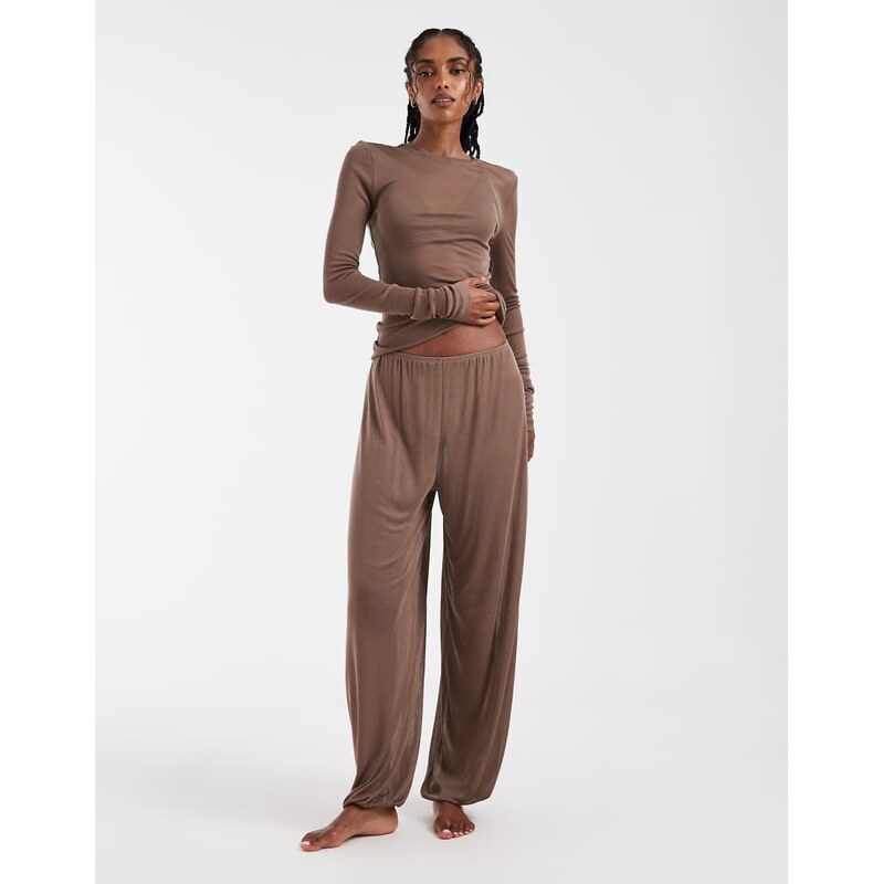 ASOS DESIGN lounge semi sheer balloon trouser in brown