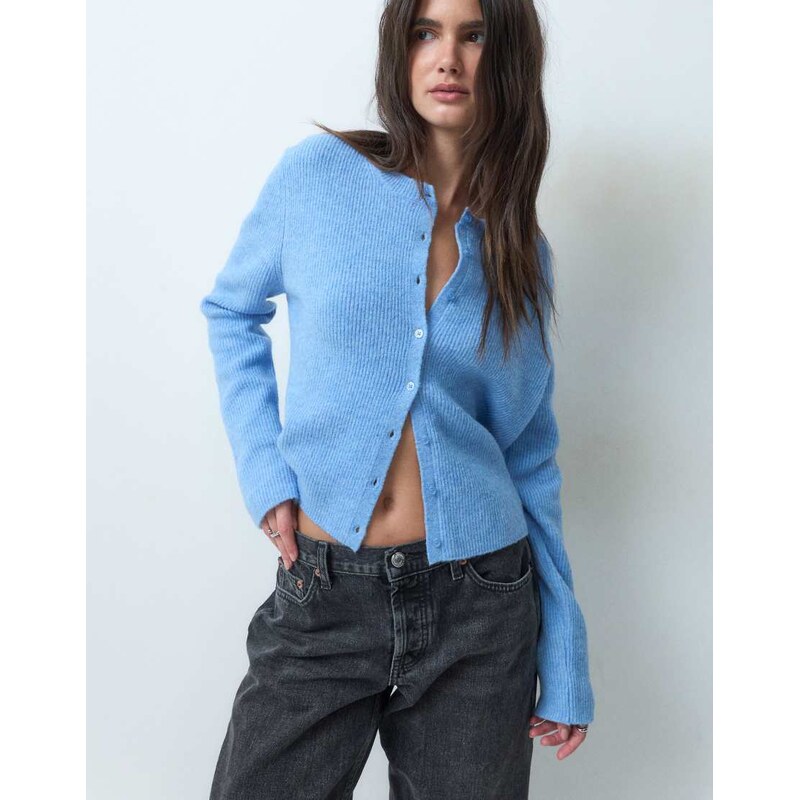 ASOS DESIGN knitted rib basic cardigan in blue