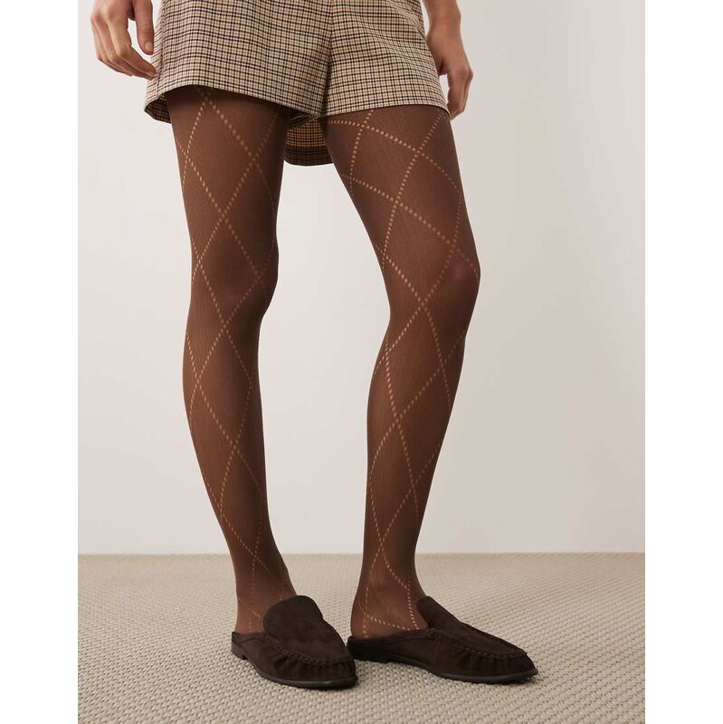 Kaiia exclusive check pattern tights in brown
