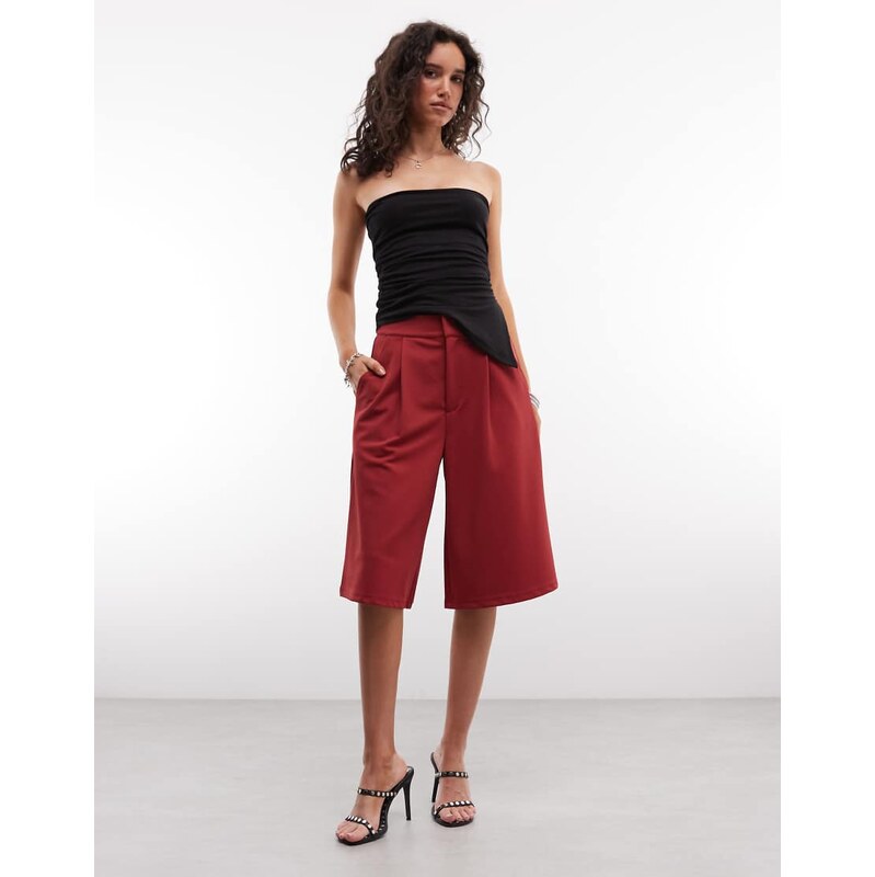 ASOS DESIGN slinky twill tailored bermuda short in wine