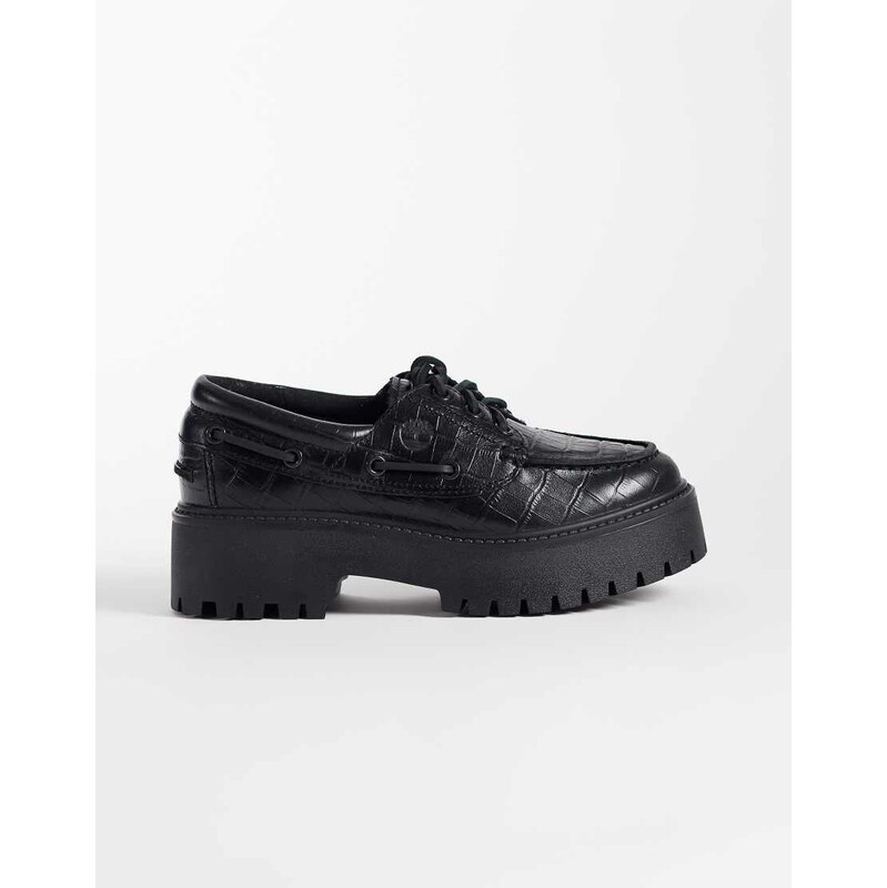 Timberland Stone Street platform 3 eye boat shoes in black full