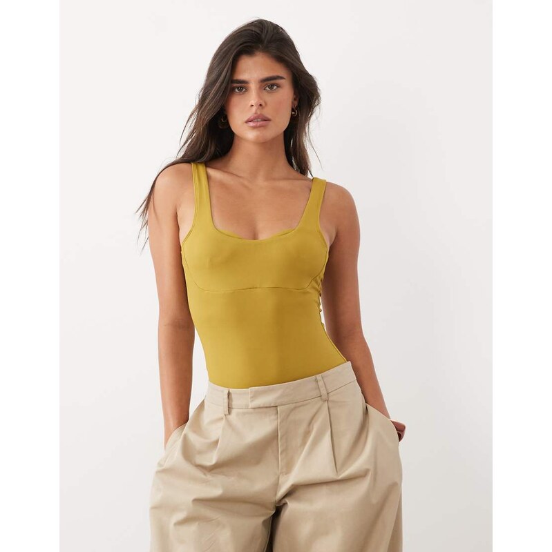 ASOS DESIGN polyamide sculpting bodysuit in olive-Green