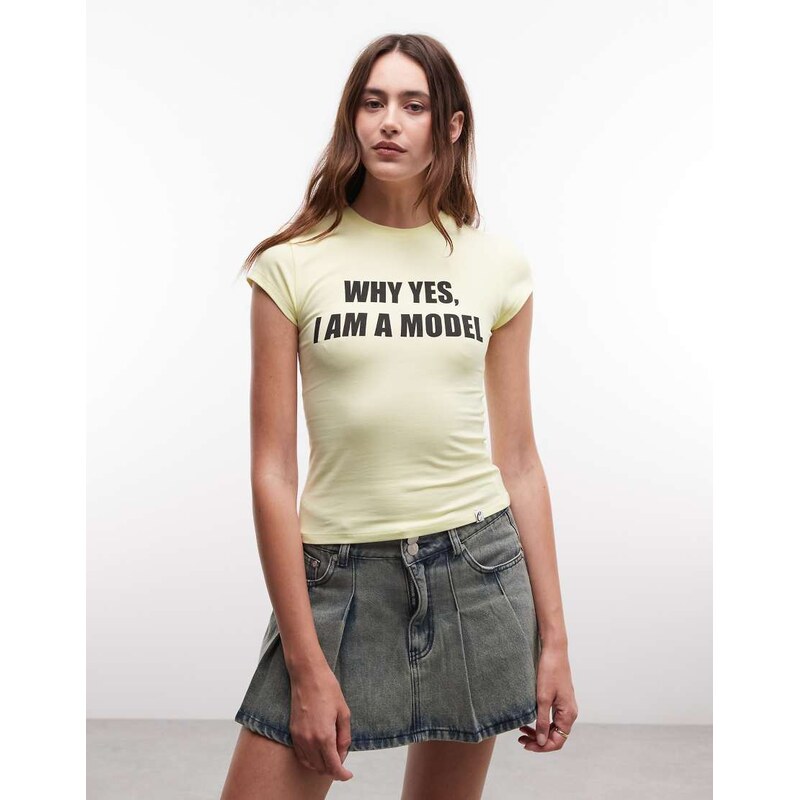 COLLUSION i am a model slogan baby tee-Yellow