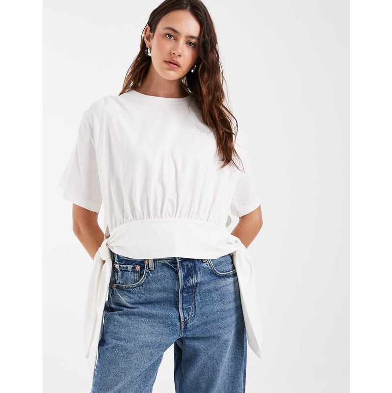 ASOS DESIGN tie side detail T-shirt white