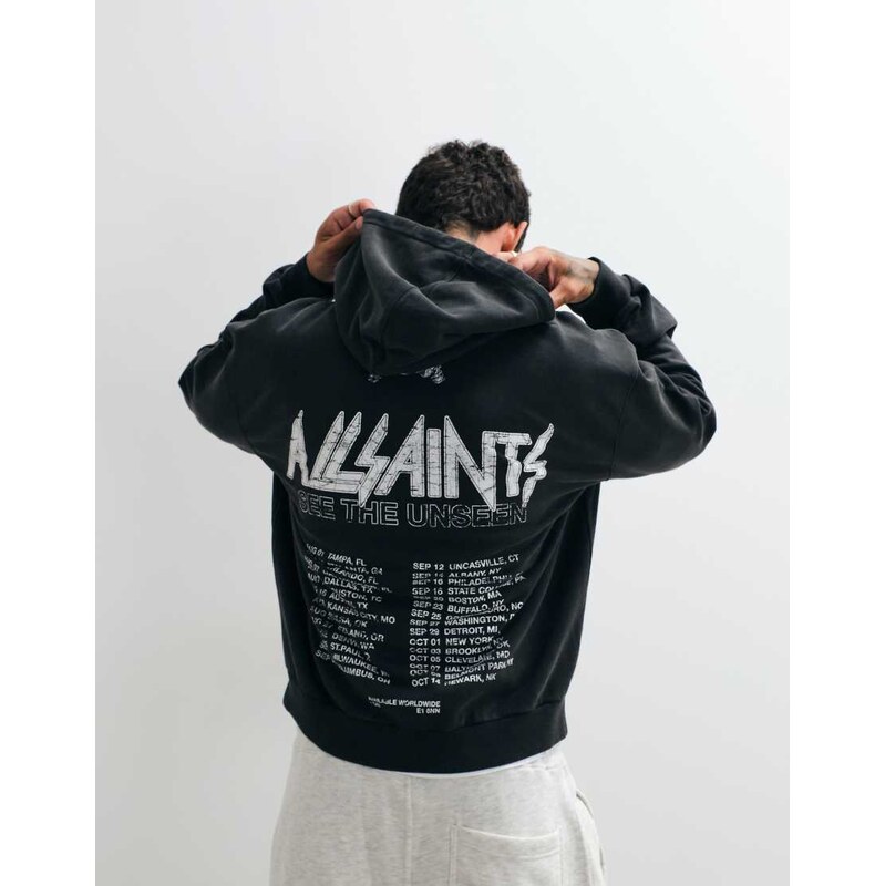 AllSaints Chromium Oth graphic logo hoodie with back print in