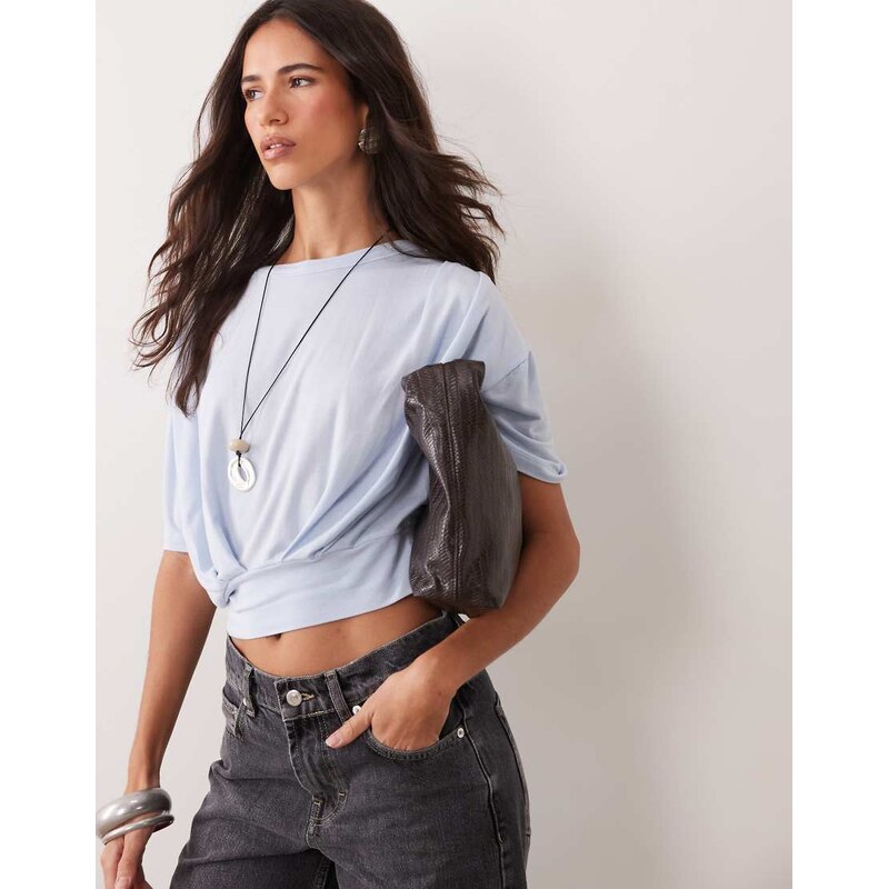 ASOS DESIGN cropped fitted waist floaty t-shirt in light blue
