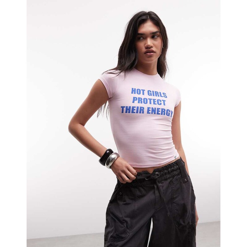 COLLUSION hot girls protect their energy baby tee in pink