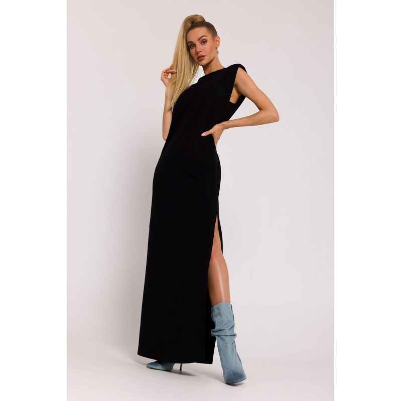 Made Of Emotion Womans Shoulder pad maxi dress - black
