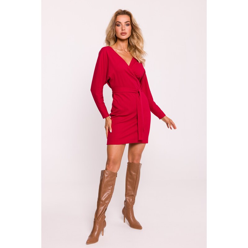 Made Of Emotion Womans Wrap top rib knit dress - red