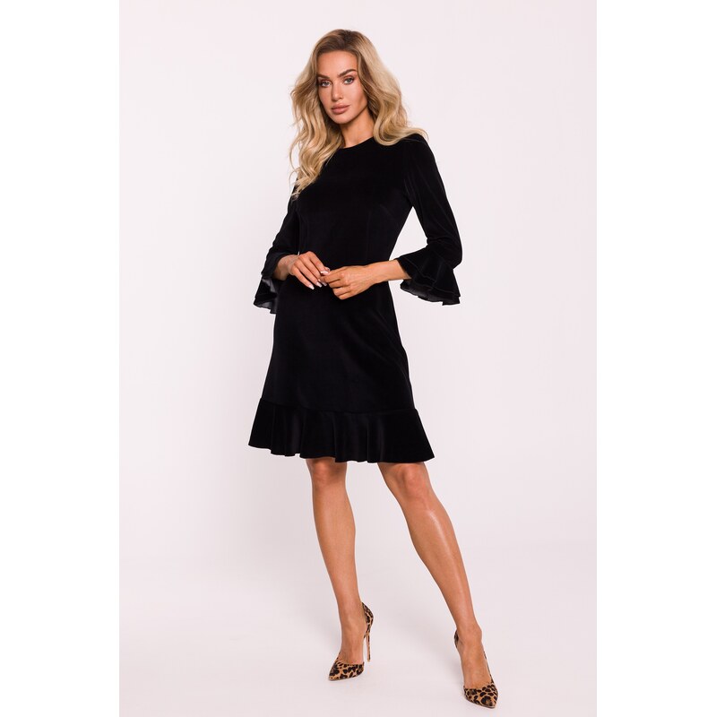 Made Of Emotion Womans Velvet ruffle dress - black