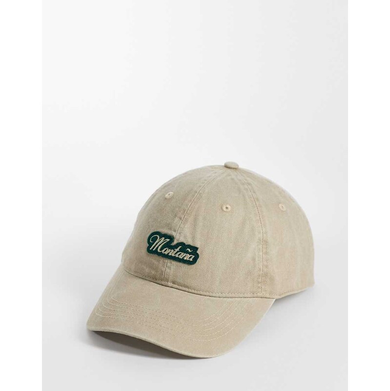ASOS DESIGN montana embroidered cap in stone-Neutral