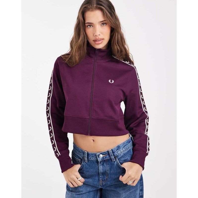 Fred Perry cropped taped track jacket in plum-Purple