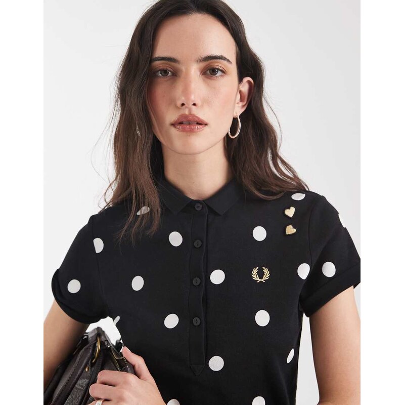 Fred Perry x Amy Winehouse polka dot polo shirt in black and