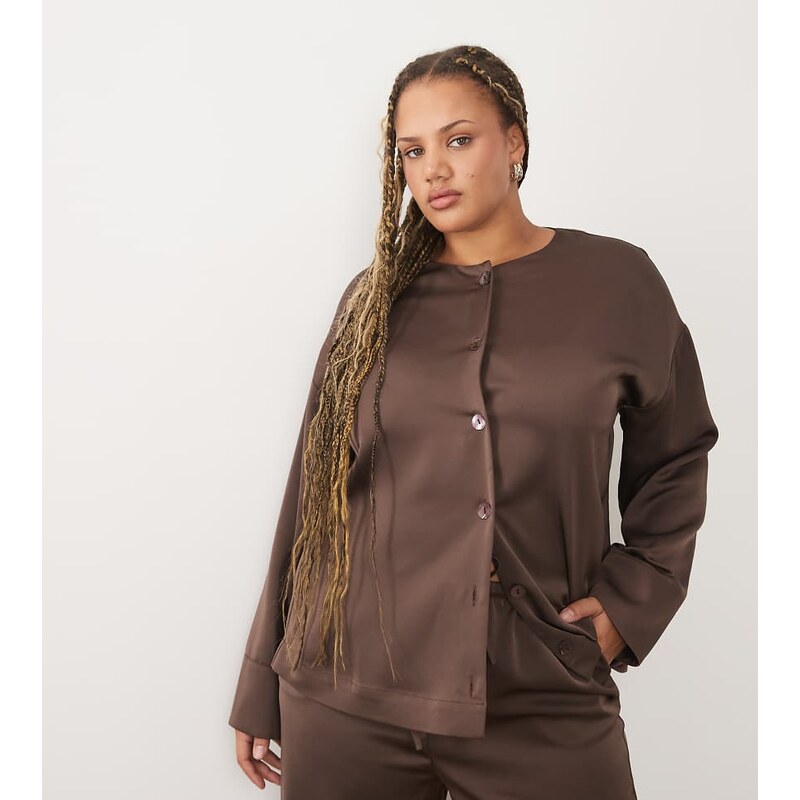 Pretty Lavish Curve Breya satin button through deep cuff blouse