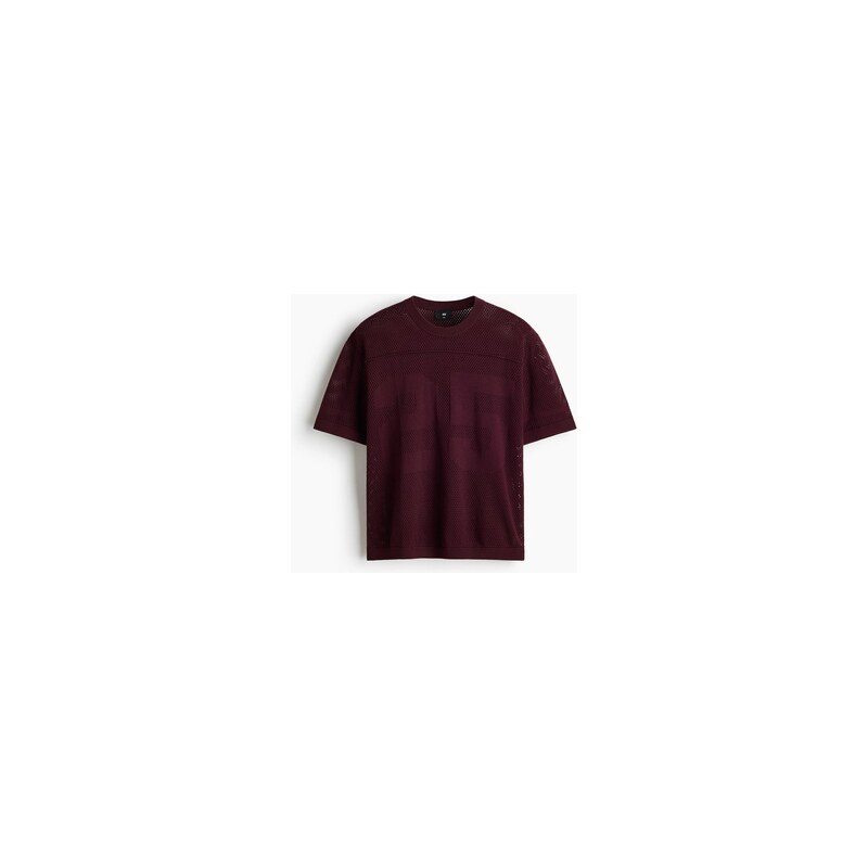 H&M - Tričko z dírkovaného úpletu Relaxed Fit Boxy - Vínová