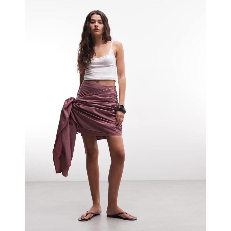 ASOS DESIGN drapey tie detail skirt-Purple