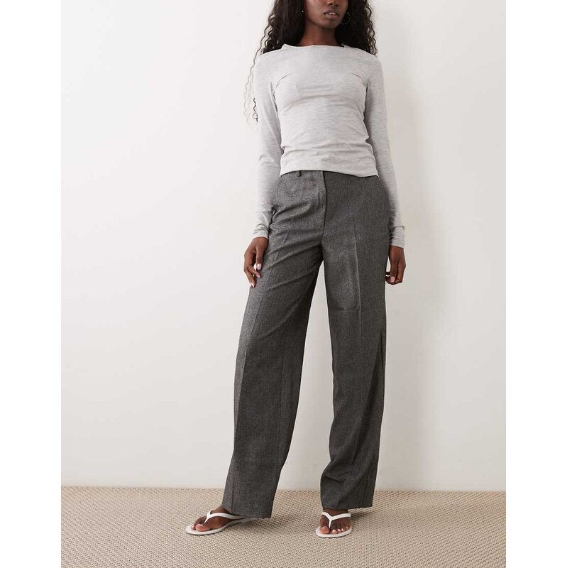 JDY tailored high waist straight leg trousers in dark grey
