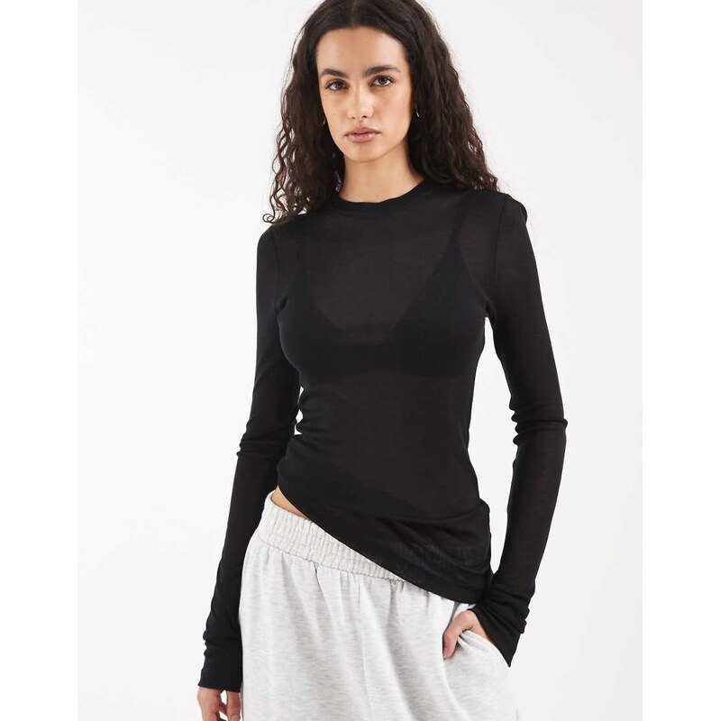ASOS DESIGN lounge semi sheer long sleeve top in black