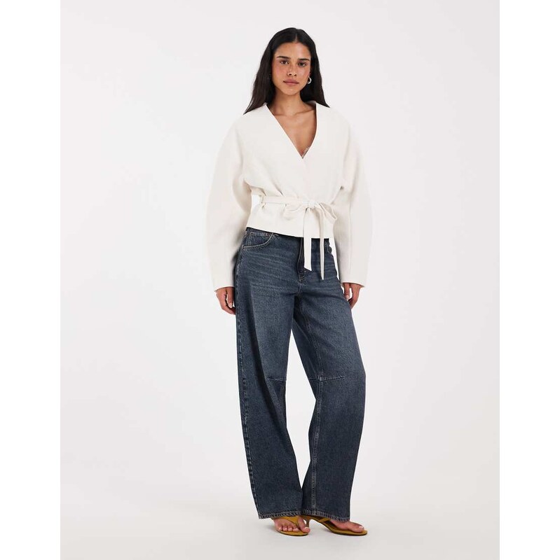 ASOS DESIGN cropped rounded shoulder blazer in cream-White