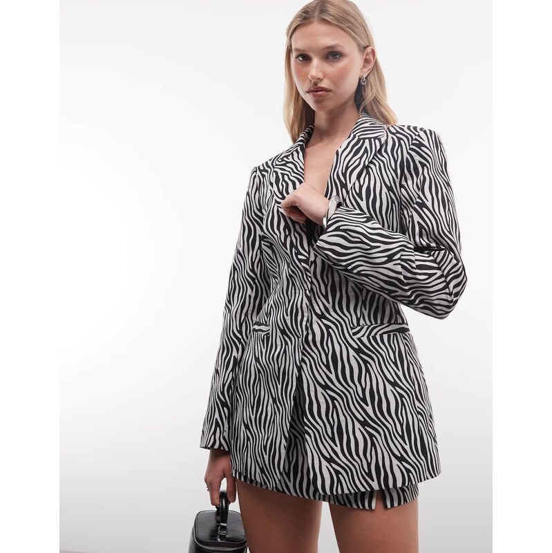 ASOS DESIGN Tailored moulded hip blazer in zebra print-Multi