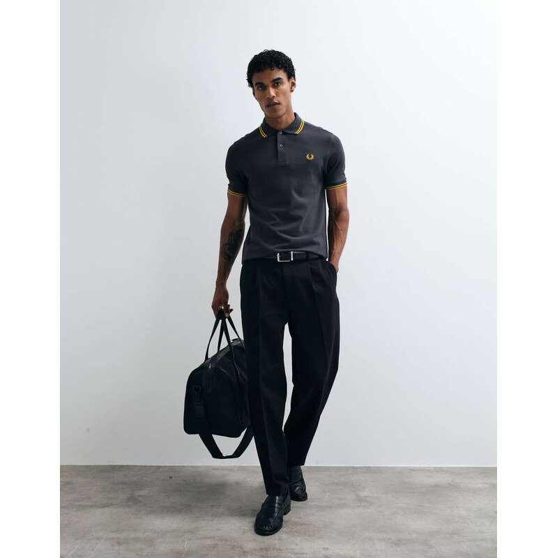 Fred Perry twin tipped polo shirt in dark grey with gold tipping