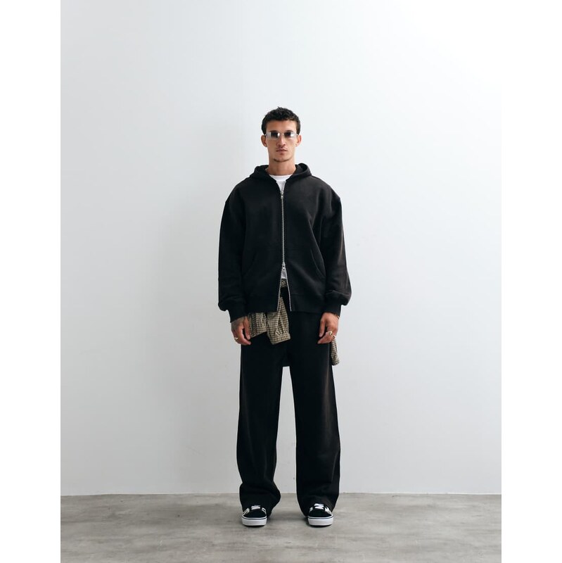 ASOS DESIGN premium heavyweight wide leg washed jogger in Black