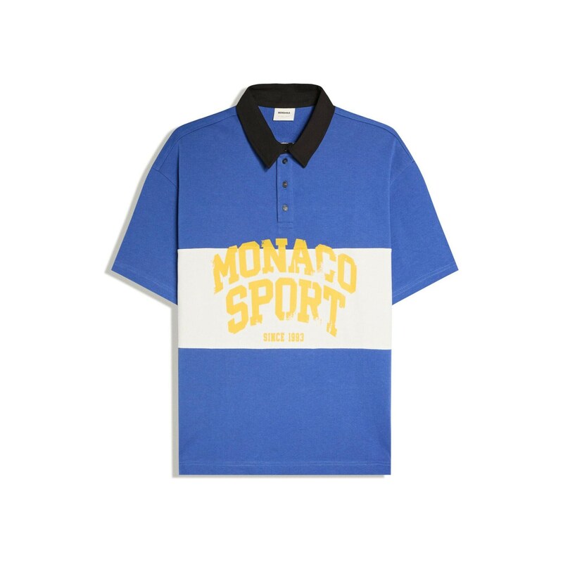 Bershka Tričko CLUB MONACO modrá / žlutá / černá / bílá