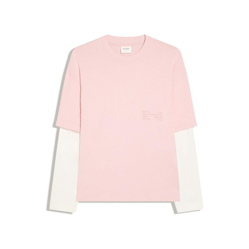 Bershka Tričko růžová / starorůžová / bílá