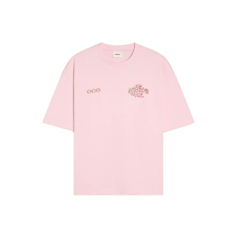 Bershka Tričko růžová / červená / bílá