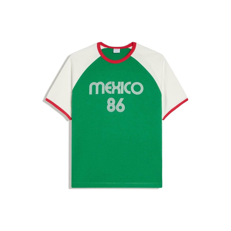 Bershka Tričko zelená / červená / bílá