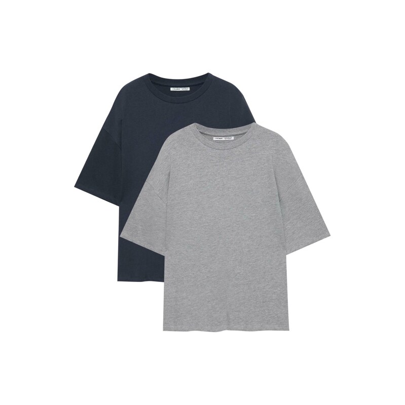 Pull&Bear Oversized tričko námořnická modř / šedý melír