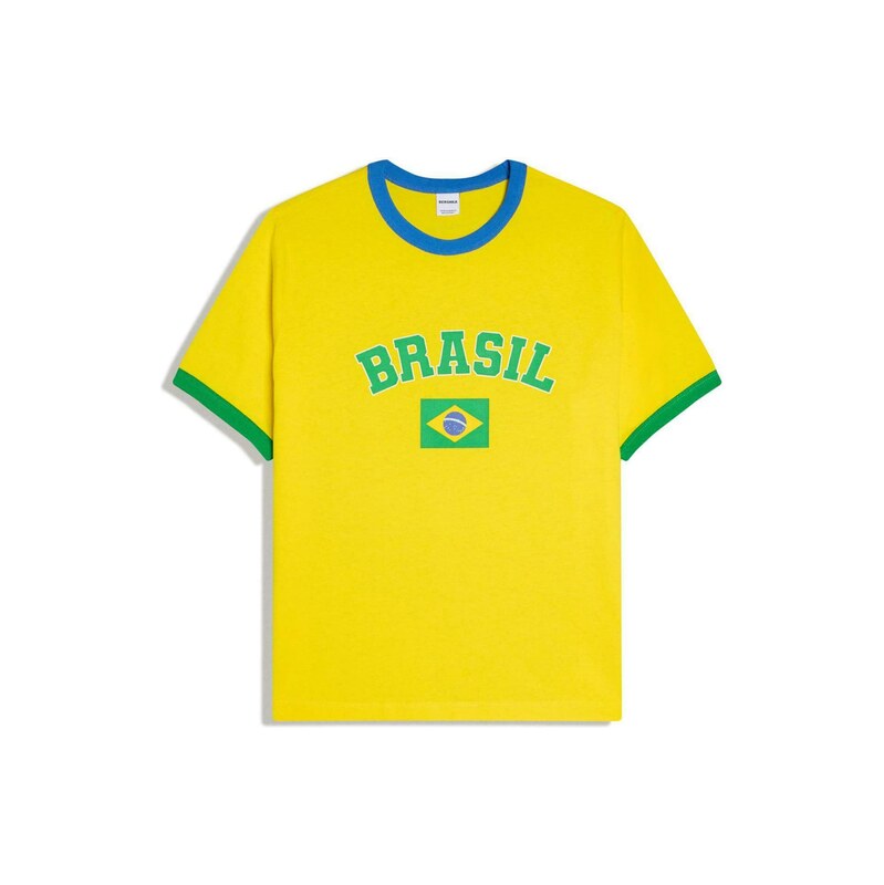 Bershka Tričko MUNDIAL modrá / žlutá / zelená / bílá