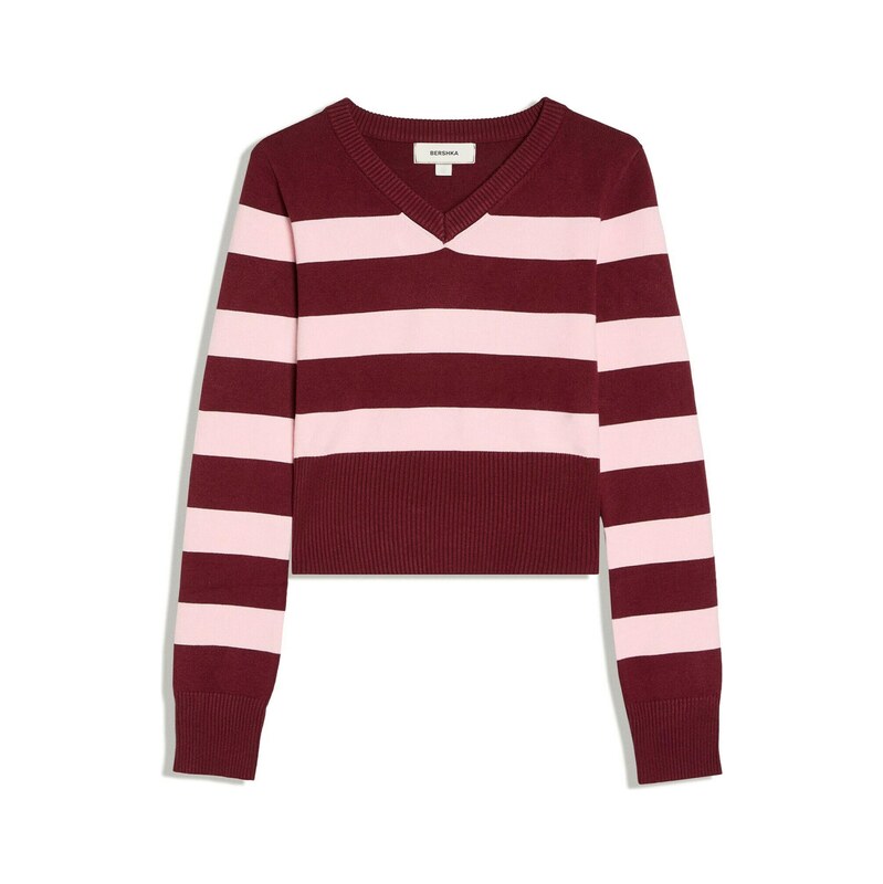Bershka Svetr růžová / tmavě červená