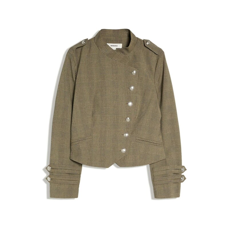 Bershka Blejzr šedobéžová / khaki / černá