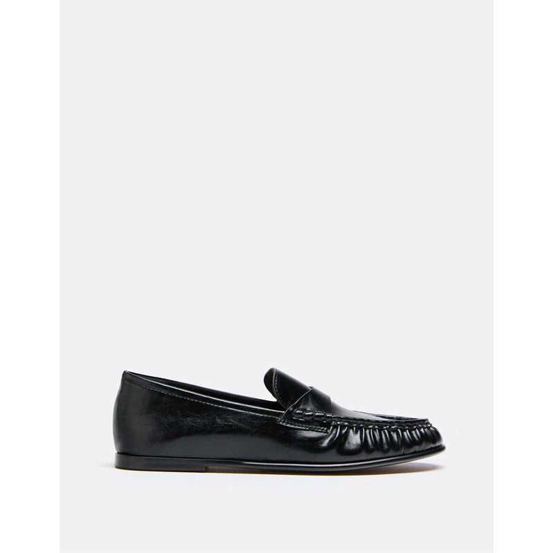 Stradivarius Leather effect penny loafers in black