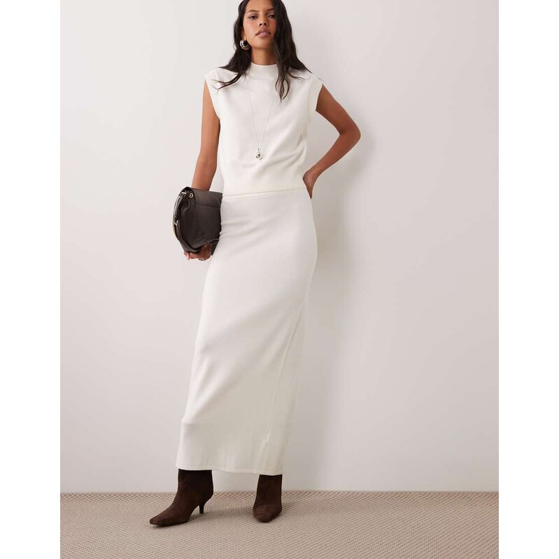 4th & Reckless knitted ribbed detail maxi skirt co-ord in cream