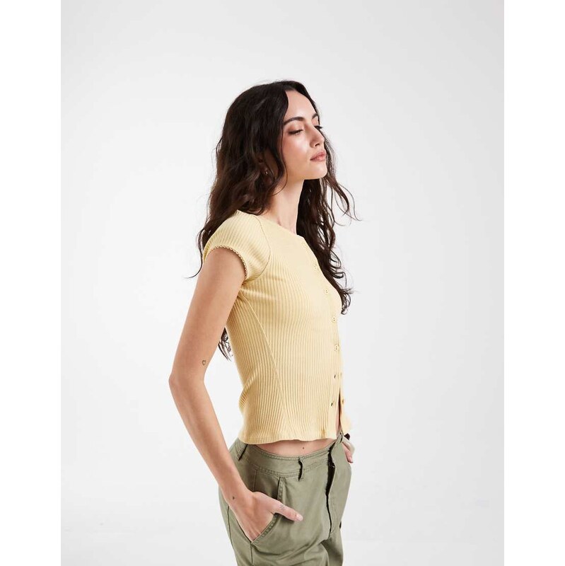 Free People most wanted rib button down cardigan top in yellow
