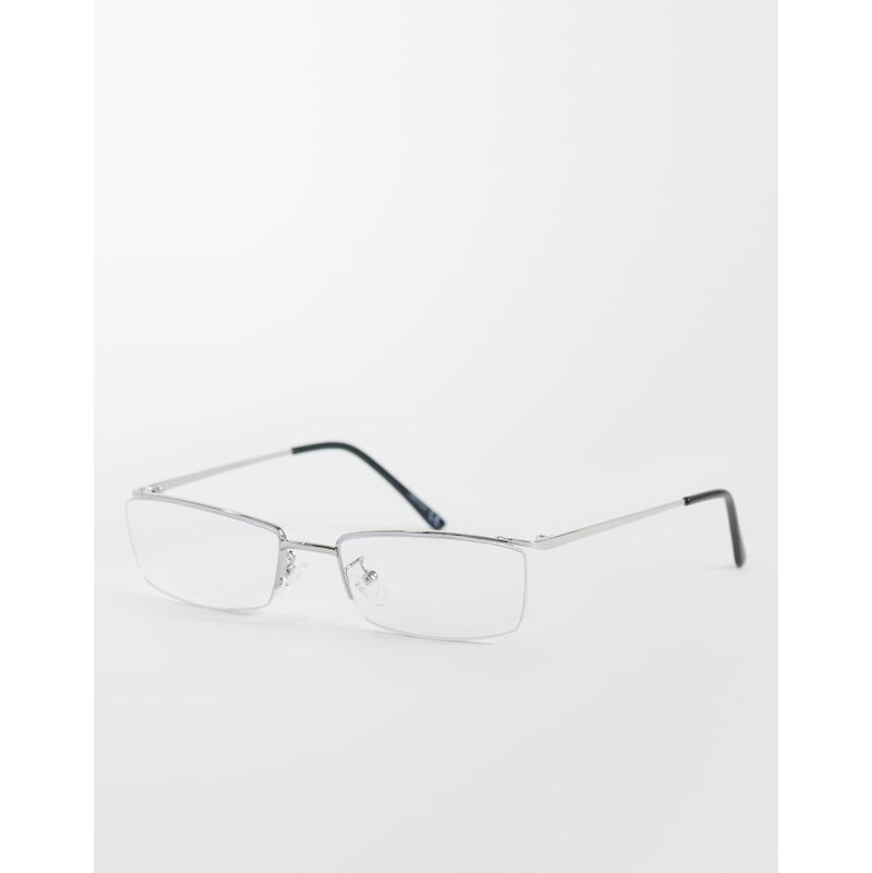 ASOS DESIGN rectangle rimless sunglasses in silver with clear