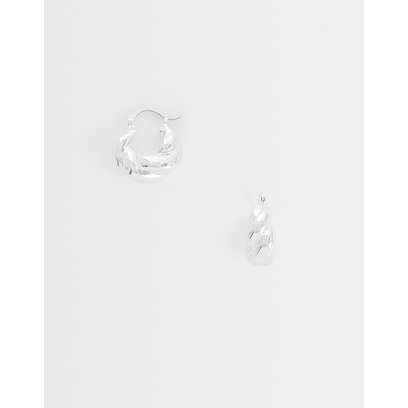 Reclaimed Vintage silver twisted puff hoop earings
