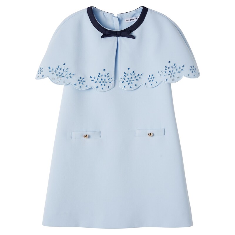 Self-Portrait Kids Broderie anglaise caped crêpe dress